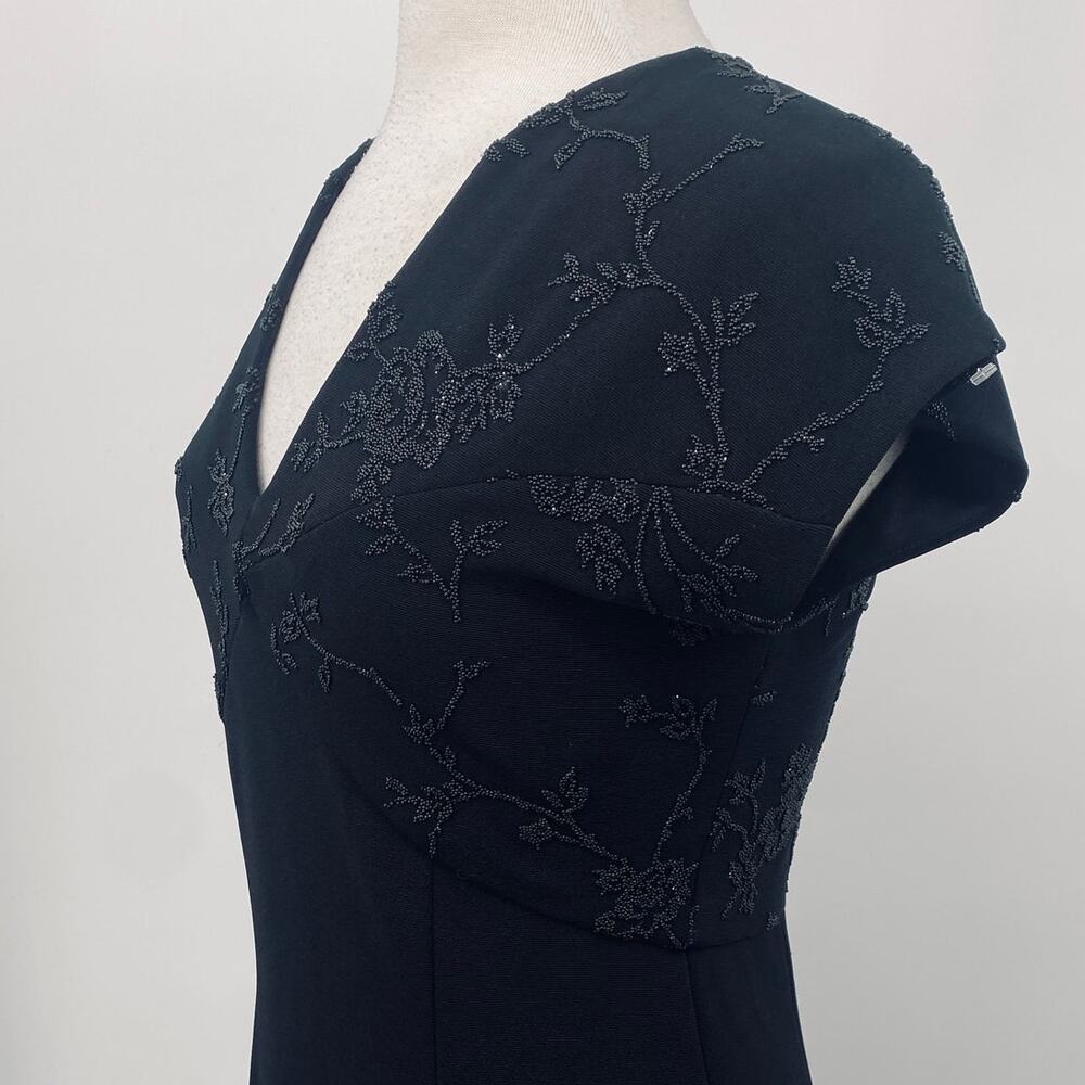 Vintage 90s Beaded Bodice Maxi Dress Knit Fitted Column Gown Empire Waist Black - Picture 4 of 8